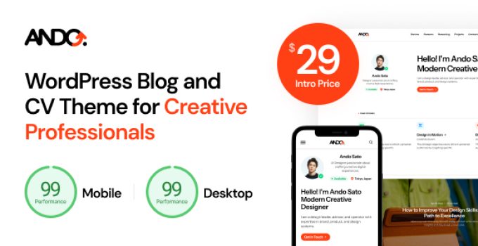 Ando – Performance Optimized WordPress Blog and CV Theme for Creative Professionals