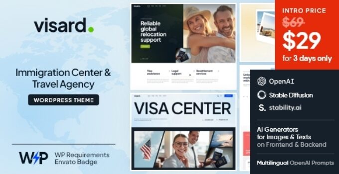 Visard – Immigration Center & Travel Agency WordPress Theme